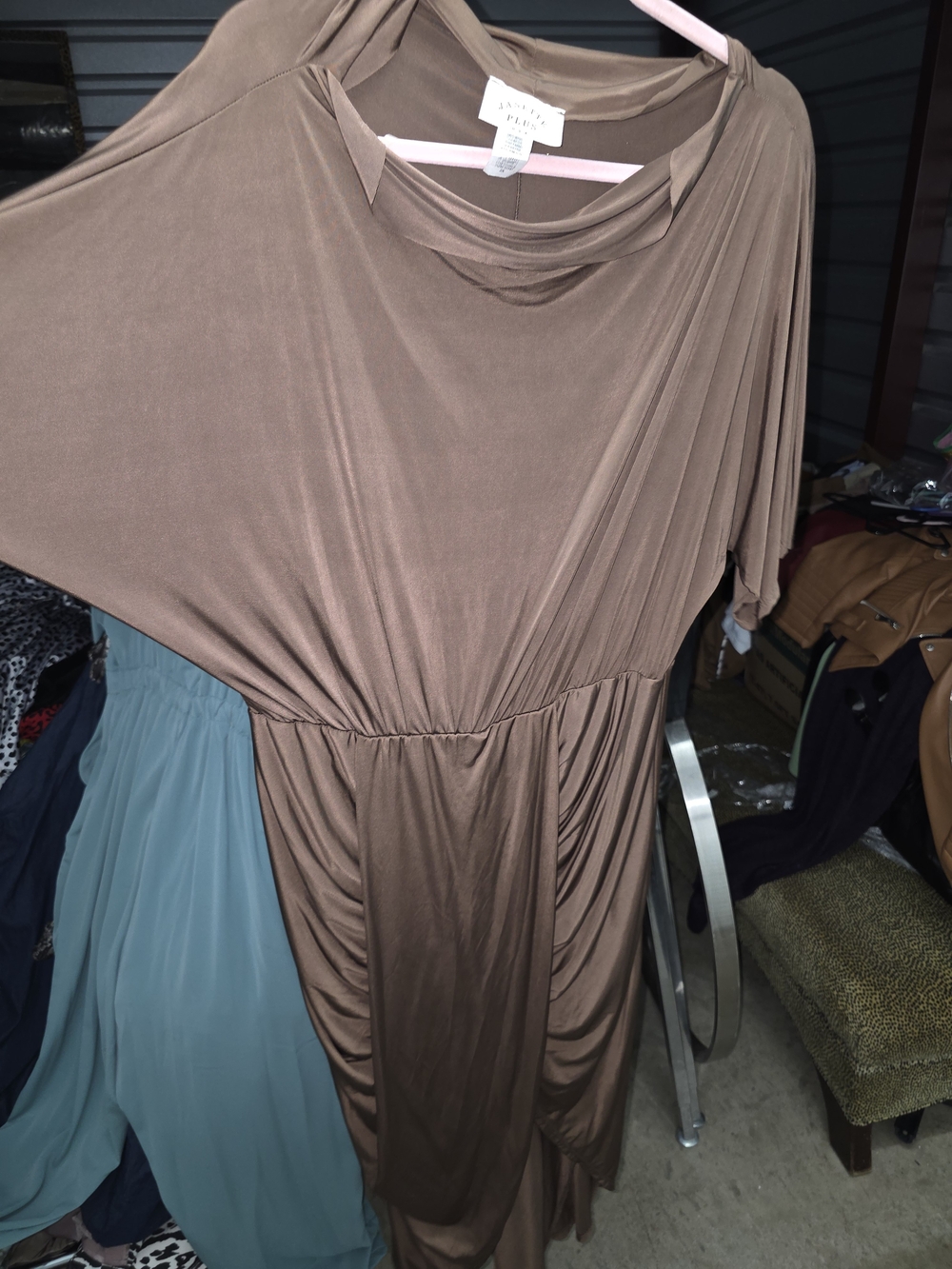 Janette Plus Taupe Draped Midi Dress - Picture 2 of 5